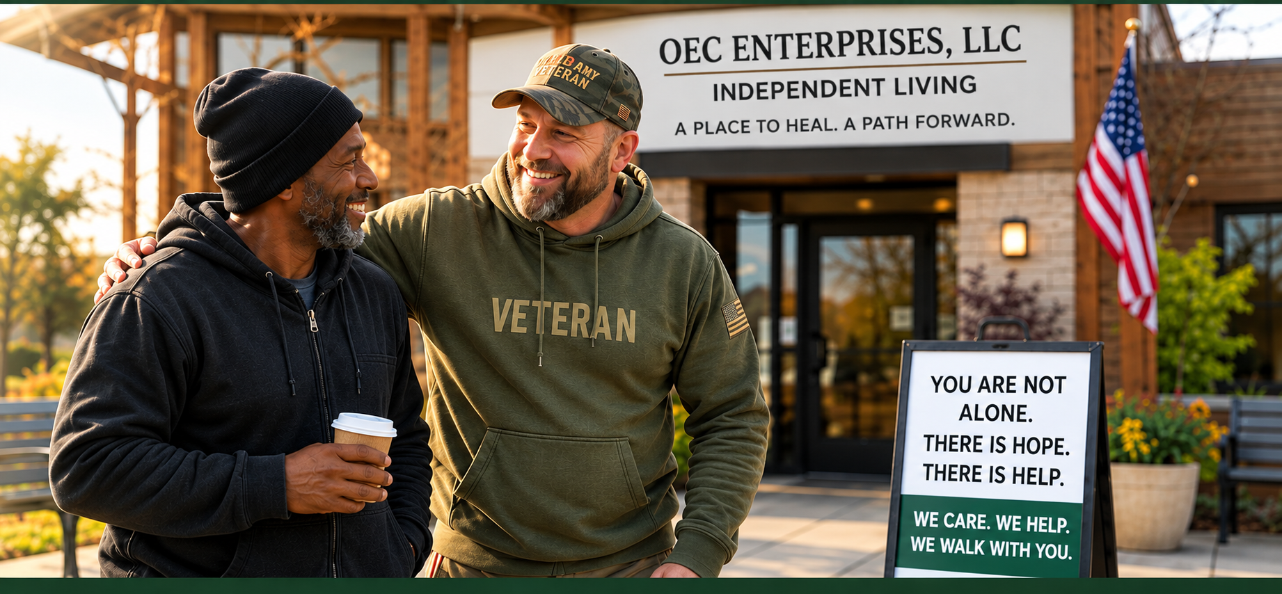 Veterans and community member outside OEC Enterprises Independent Living